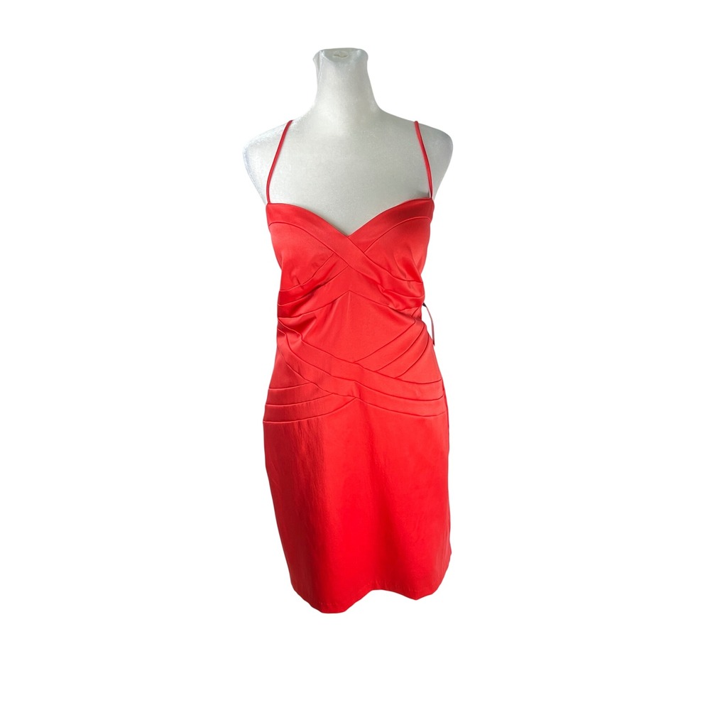 Bisou Bisou Michele Bohbot Dark Coral Crisscross Sheath Dress 14 NWT Party